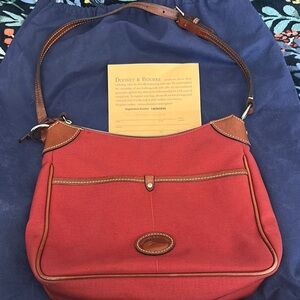 Dooney & Bourke Red and Brown Shoulder Bag with Leather Trim
